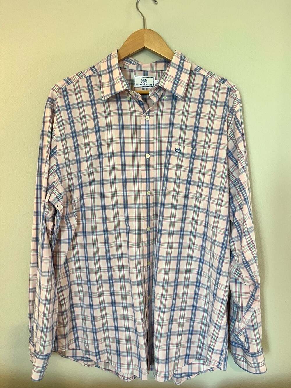 Southern Tide, Intercoastal Performance Plaid Sport Shirt, Pink/Blue,Preppy,XL